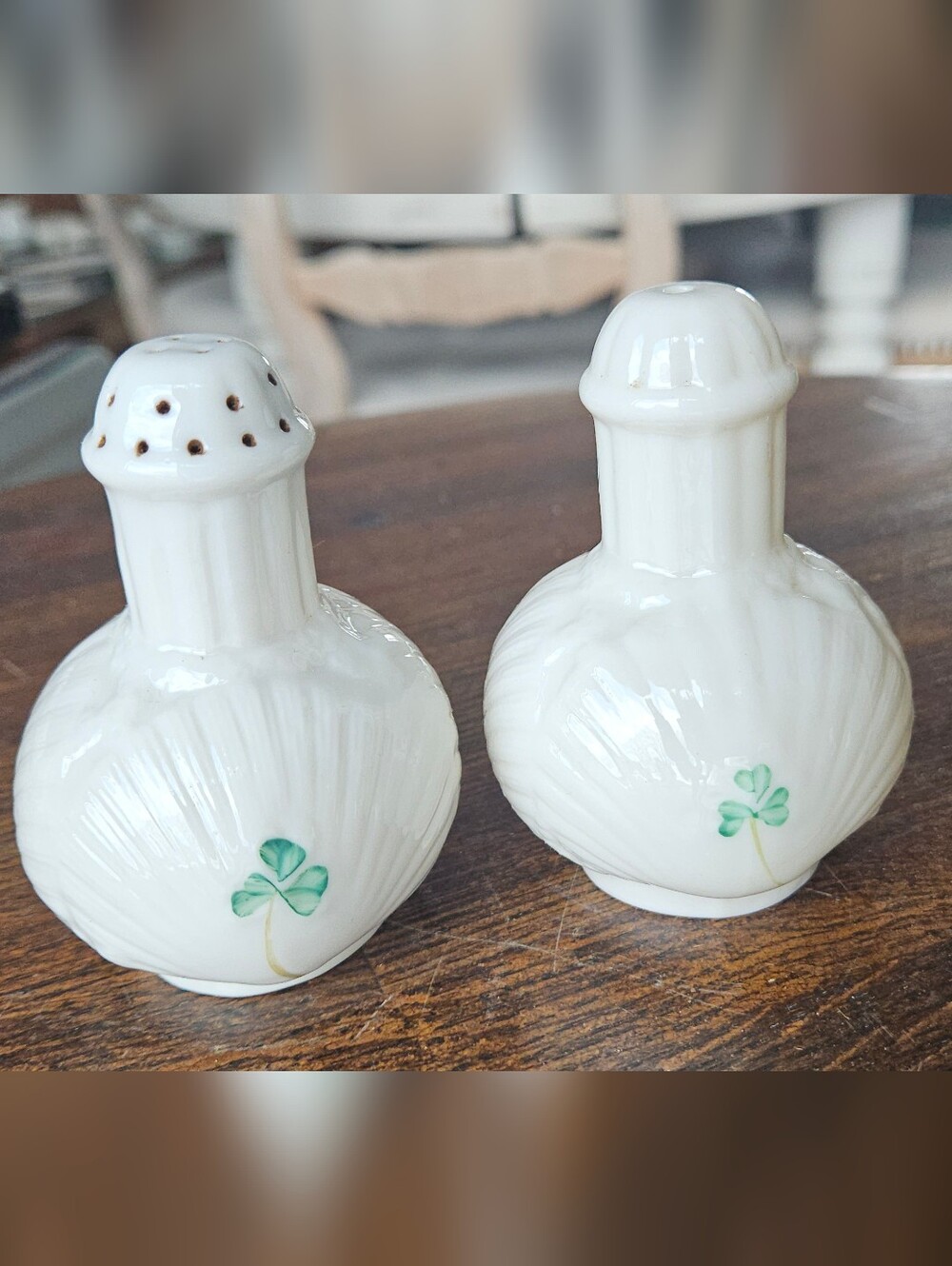 Belleek Salt And Pepper Shamrock Irish Porcelain